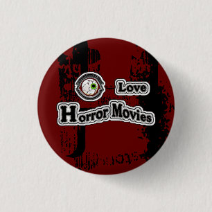 Chapa Redonda De 2,5 Cm ¡Películas de terror del amor del ojo! Rojo-Negro