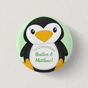 Chapa Redonda De 2,5 Cm Penguin Baby Shower Green
