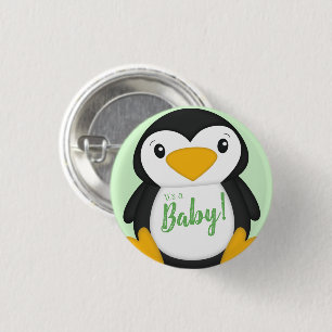 Chapa Redonda De 2,5 Cm Penguin Baby Shower Green