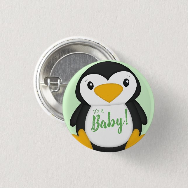 Chapa Redonda De 2,5 Cm Penguin Baby Shower Green (Anverso y reverso)