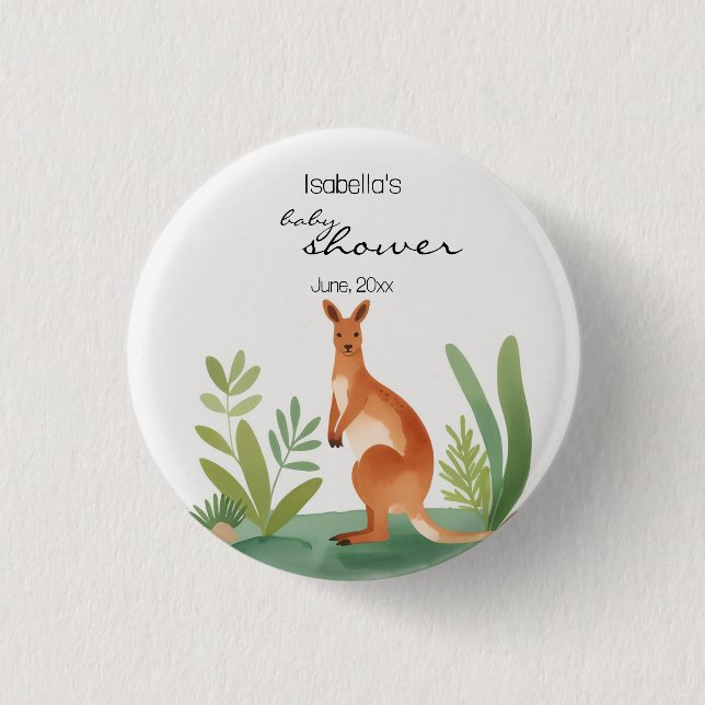 Chapa Redonda De 2,5 Cm Pequeño acuarela Kangaroo Baby Shower favor (Anverso)