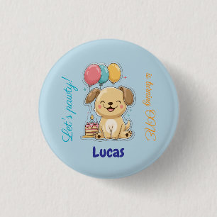 Chapa Redonda De 2,5 Cm Perrito Feliz, Niño, ¡Vamos a Pawty!, 1er Cumpleañ