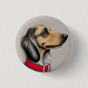 Chapa Redonda De 2,5 Cm Perro agraciado con collar rojo posado de lado