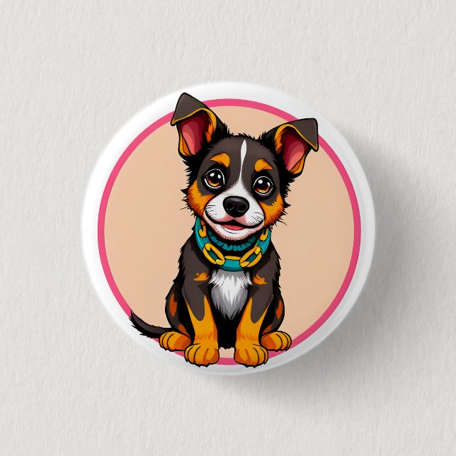 Chapa Redonda De 2,5 Cm Perro animado lindo con collar (Anverso)