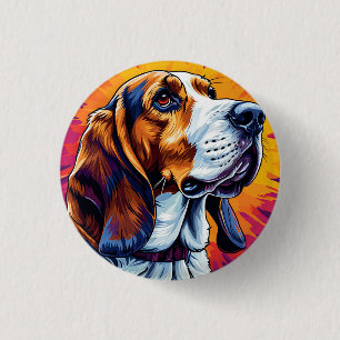 Chapa Redonda De 2,5 Cm Perro Basset Hound con fondo colorido