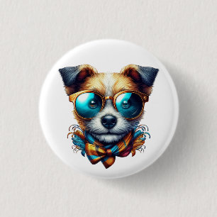 Chapa Redonda De 2,5 Cm Perro con Estilo con Gafas Arte de Mascota Moderno