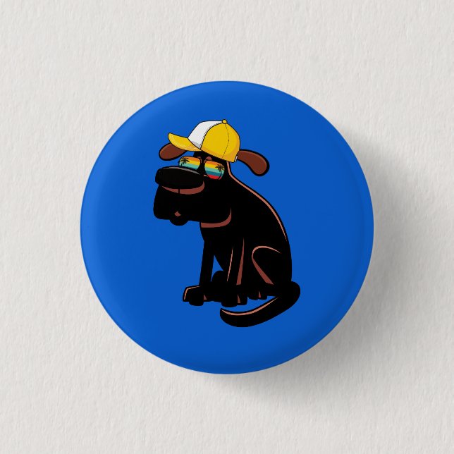 Chapa Redonda De 2,5 Cm Perro con gafas de sol y un gorra amarillo (Anverso)