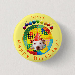 Chapa Redonda De 2,5 Cm Perro de cumpleaños lindo (personalizado)