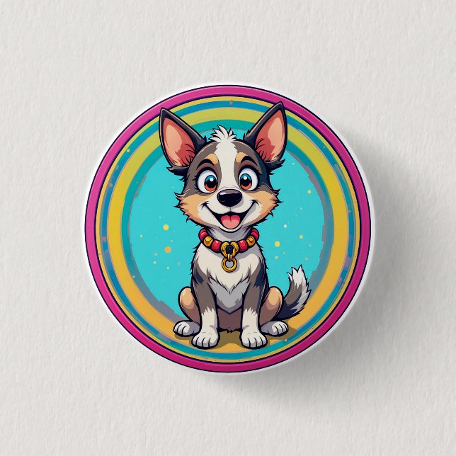 Chapa Redonda De 2,5 Cm Perro de dibujos animados alegre (Anverso)