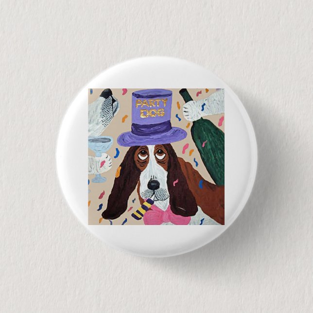 Chapa Redonda De 2,5 Cm Perro de Fiesta Basset Hound  (Anverso)