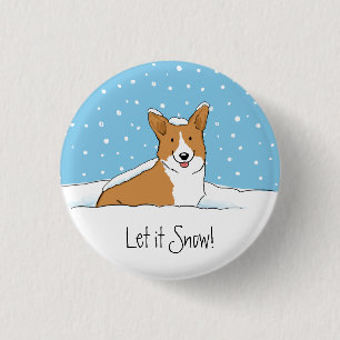 Chapa Redonda De 2,5 Cm Perro de la nieve del Corgi Galés del Pembroke