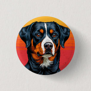 Chapa Redonda De 2,5 Cm Perro de montaña bernés contra colores cálidos del