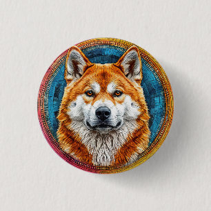 Chapa Redonda De 2,5 Cm Perro en un patrón artístico circular