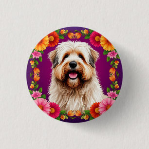 Chapa Redonda De 2,5 Cm Perro Esponjoso Adorable con Flores