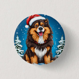 Chapa Redonda De 2,5 Cm Perro Feliz con Gorro de Santa