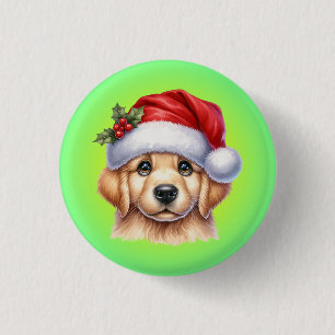 Chapa Redonda De 2,5 Cm Perro Golden Retriever con Santa Claus Style-82535