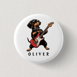 Chapa Redonda De 2,5 Cm Perro salchicha Cool Rocker tocando guitarra eléct