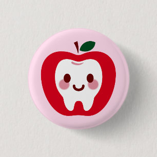 Chapa Redonda De 2,5 Cm Personaje de diente de manzana roja Kawaii