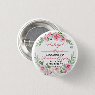 Chapa Redonda De 2,5 Cm Personaliza Prov 31:25 Día de la Madre Rosa Rosa