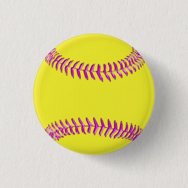 Chapa Redonda De 2,5 Cm Personalizado Amarillo Softball Pins Hilos rosados (Anverso)