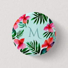 Chapa Redonda De 2,5 Cm Personalizado de acuarela de colorido tropical flo