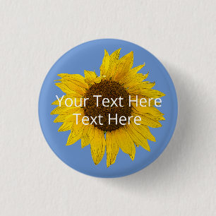 Chapa Redonda De 2,5 Cm Personalizado de fondo azul girasol
