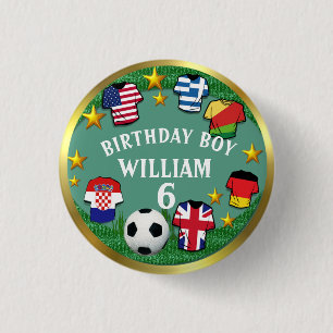 Chapa Redonda De 2,5 Cm Personalizado de fútbol Texto Nombre de cumpleaños
