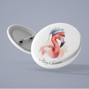 Chapa Redonda De 2,5 Cm Personalizado de Santa Claus Snowbird Flamingo