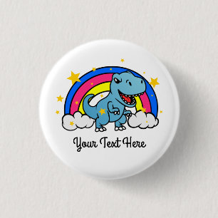 Chapa Redonda De 2,5 Cm Personalizado lindo texto dinosaurio azul arcoiris