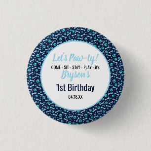 Chapa Redonda De 2,5 Cm Personalizado Perro Cumpleaños Blue Paw Imprimir M