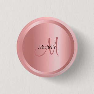 Chapa Redonda De 2,5 Cm Personalizado Rosegold Mono gram Elegant Template