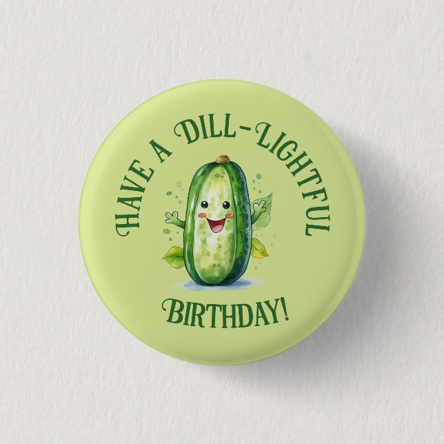 Chapa Redonda De 2,5 Cm Personalizado verde lindo Pickle Cumpleaños (Anverso)