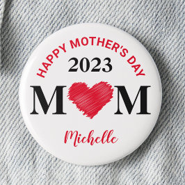 Chapa Redonda De 2,5 Cm Personalized Happy Mother's Day Pin (Red)