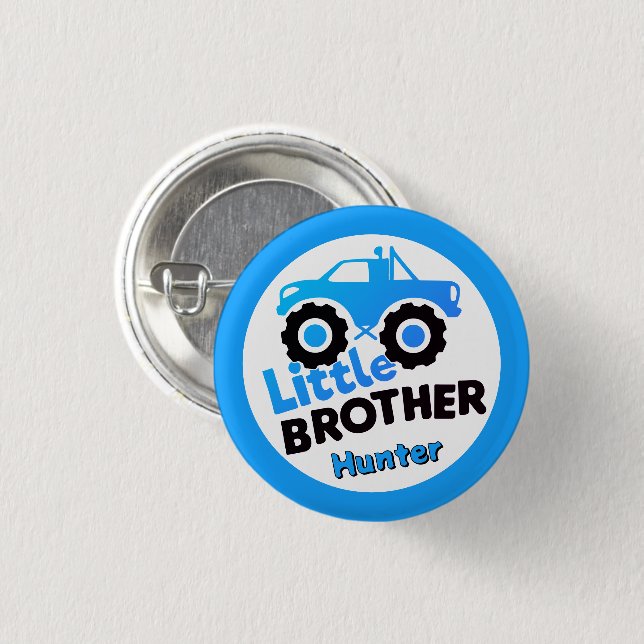 Chapa Redonda De 2,5 Cm Personalized Little Brother Monster Truck Blue (Anverso y reverso)