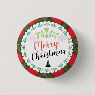 Chapa Redonda De 2,5 Cm Personalized Merry Christmas Plaid Button
