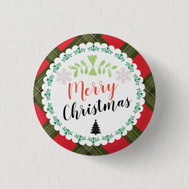 Chapa Redonda De 2,5 Cm Personalized Merry Christmas Plaid Button (Anverso)