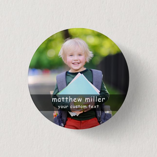Chapa Redonda De 2,5 Cm Personalized Name and Photo School Button (Anverso)