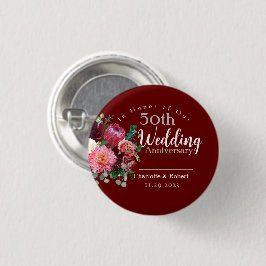 Chapa Redonda De 2,5 Cm Personalized Red 50th Couples Wedding Anniversary 