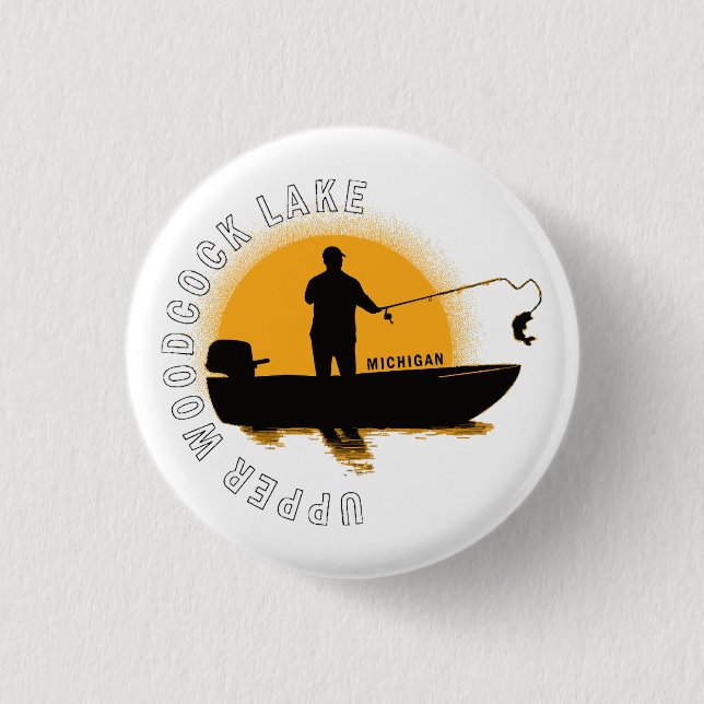 Chapa Redonda De 2,5 Cm Pesca en Lago Michigan (Anverso)