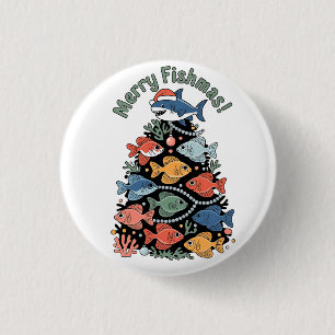 Chapa Redonda De 2,5 Cm Pez Feliz Navidad Árbol de Navidad Pescar Divertid
