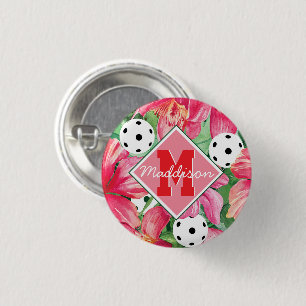 Chapa Redonda De 2,5 Cm 🌺 🌴 Pickleball tropical con hibisco, con nom