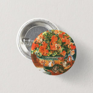 Chapa Redonda De 2,5 Cm Pierre-Auguste Renoir Geraniums And Cats
