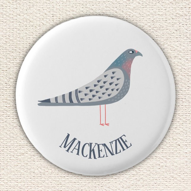 Chapa Redonda De 2,5 Cm Pigeon Personalizada (Fun personalized custom name pigeon pin for bird lovers)