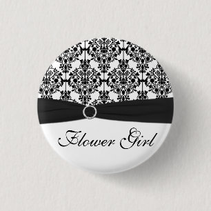 Chapa Redonda De 2,5 Cm Pin blanco y negro del florista del damasco