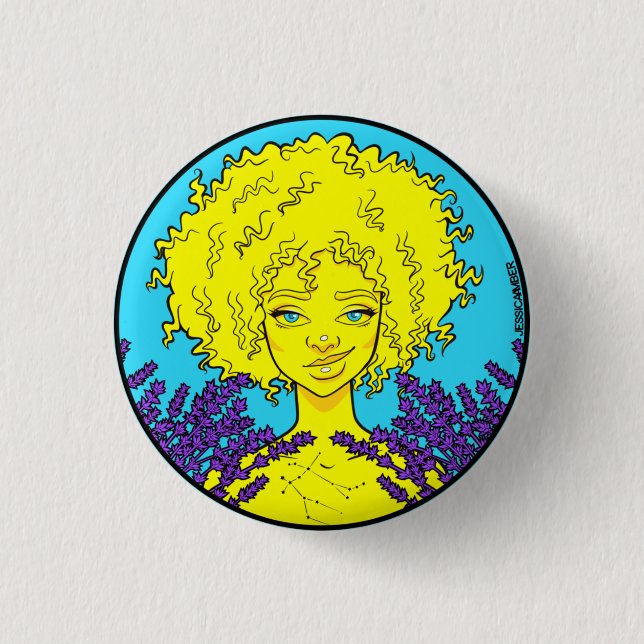 Chapa Redonda De 2,5 Cm Pin Chica Afro Gemini (Anverso)