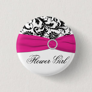 Chapa Redonda De 2,5 Cm Pin negro, blanco, y fucsia del florista del