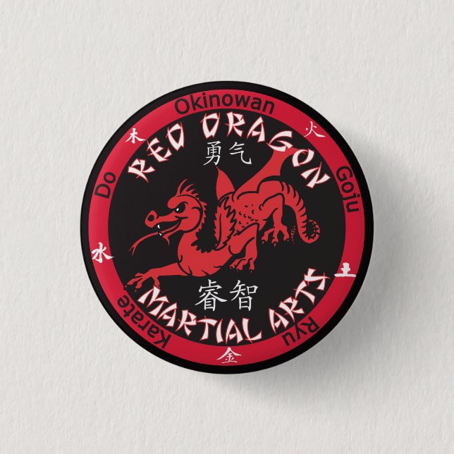 Chapa Redonda De 2,5 Cm Pin rojo de los artes marciales del dragón (Anverso)