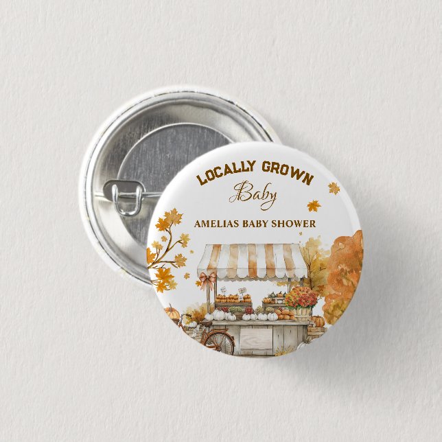 Chapa Redonda De 2,5 Cm Pinback Baby Shower de Fall Harvest (Anverso y reverso)