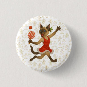 Chapa Redonda De 2,5 Cm Ping Pong Temático de Navidad para Amantes de Gato