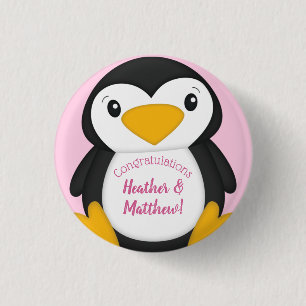 Chapa Redonda De 2,5 Cm Pingüino Baby Shower Pink